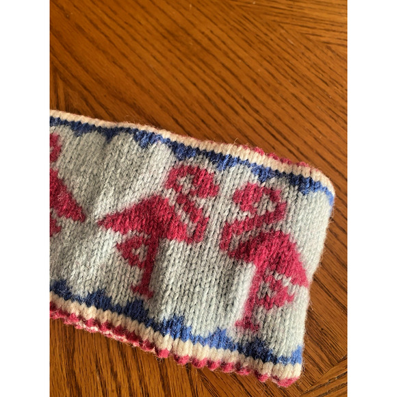 Vintage Sarita Wool Knitted Headband Flamingo Pattern Pink Blue White 80s Ski - Picture 4 of 10
